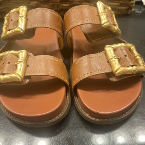SCHUTZ Enola Brown Sandals with Gold Accents - Picture 4 of 4